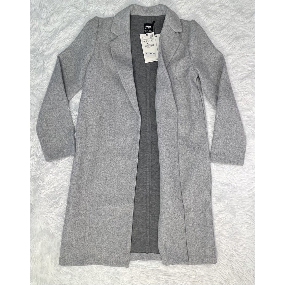 Zara Grey Overflap Open Front Coat Jacket Size Small S